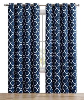 HLC Lattice Blackout Grommet Top Panels 52"x84" - White w Navy Blue Pattern