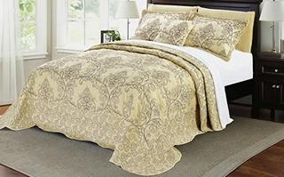 Serenta DamaskEmbroidery Bedspread - Beige / Queen / 4 pcs