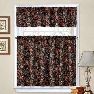 Traditions by Waverly Navarra Floral 52 Valance and Tier Set (TADI1003_15892425) - Antique