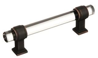 Lot 5pcs - Amerock Glacio 3-3/4" Centre-to-Centre Clear/Black Bronze Cabinet Pull - Black/Bronze -