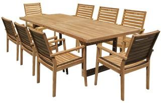 Linear - Charlie 9-Piece Teak Dining Collection - Minor Crack on Table Top (Table 8'6" x 43")