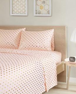 House of Hampton Emme Dot Printed Metallic Sheet Set (JLZL1004_30550730_30550727) - Pink / Queen 