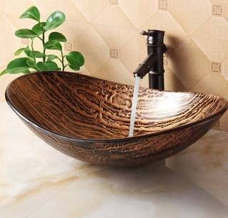 1212 Tempered Glass Vessel Sink Hot Melt Multicolor Pattern
