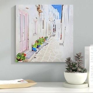 Ebern Designs 'Greek Walk' Modern Graphic Art Print on Canvas (EBND5781) - 16" Square