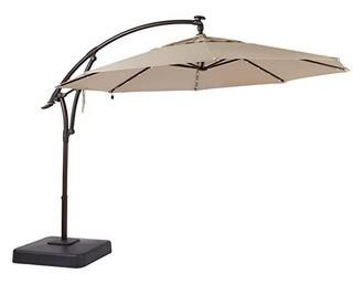 11 Ft. Offset Patio Umbrella with Solar LED Lights in Tan