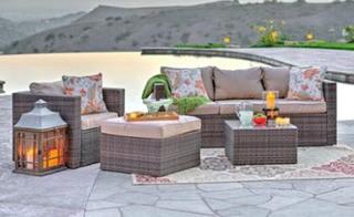 Caribe - 4-pc All Weather Dark Brown Wicker set w/ Beige Cushions