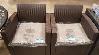 Lot 2 - Resin Wicker Patio Chairs w/Cushions