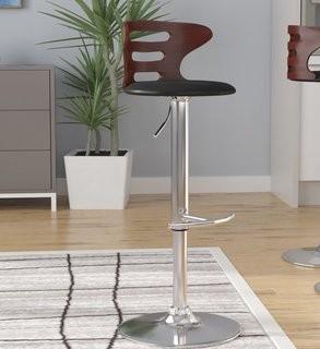 Wade Logan Catina Adjustable Height Swivel Round Seat Bar Stool (WDLN2575) - Walnut / Blk