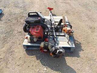 Lot of Backpack Blower, Hedge Trimmer & Weed Trimmer