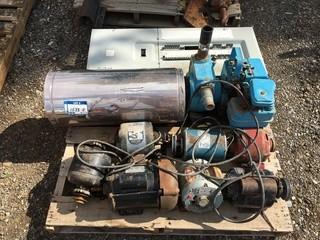 Lot of Assorted Electric Motors, Stove Pipe & 20 Amp Fuse Box Panel