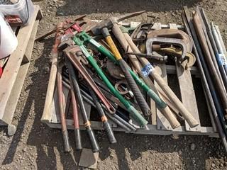 Lot of Assorted Hand Tools Including: Clamps, Pipe Wrenches, Hammers, Etc.