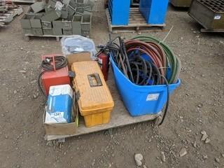 Lot of Assorted Welding/Heating Equipment Including: Wire Feeder, Wire, Oxyacetylne Hose,Regs, Etc.