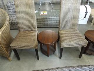 Lot of (2) Wicker Sitting Chairs & End Table