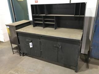 68" X 28" Metal Work Bench w/ Cabinets and Shelving