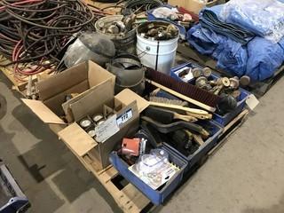 Pallet of Asst. Flashlights, Flowmeters, Face Shields, Gauges, Dust Pans, Brushes, etc.