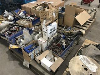 Pallet of Asst. Grease Tubes, Oil Cans, Belts, Cutting Fluid, etc.