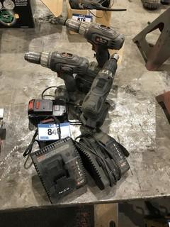 Lot of (2) Porter Cable Cordless Drills w/ Charger and (1) Hitachi Cordless Drill