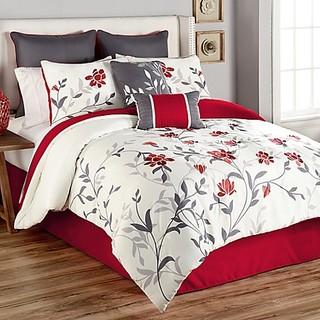 Sheila 8 PC Comforter Set Red/White Queen.