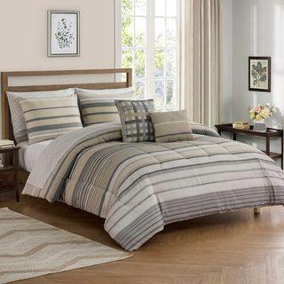 All in One Comforter Set Roanoke 9 Piece Reversible Grey Bedding Set King 