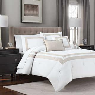 Double Banded 5-Piece King Hotel Style Comforter Set in Taupe/White