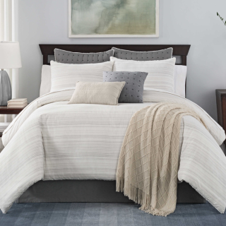 Landon Stria Stripe 7 PC King Comforter Set in Grey/Tan