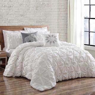 Brooklyn Loom Jackson 3 PC Pleat King Comforter Set in White 