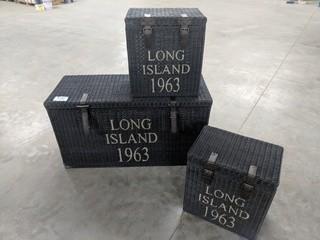 Set of (3) "Long Island 1963" Wicker Chests (Black)