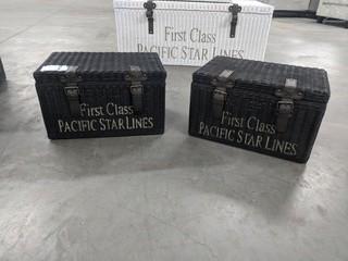 Set of (2) "First Class Pacific Star Lines" Wicker Chests (Black)