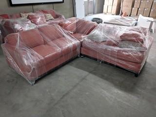 3pc. Fabic Sectional Sofa c/w Throw Pillows (Red)