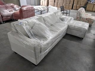 2pc. Fabic Sectional Sofa c/w Throw Pillows (White/Grey)