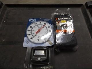 Lot of Miscellaneous Household Items c/o Step/Deck Light, BBQ Scrubber, Window Thermometer, Etc.