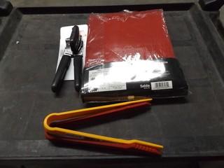 Lot of Miscellaneous Household Items c/o Nylon Tongs, Cap Opener, Tablecloth, Etc.