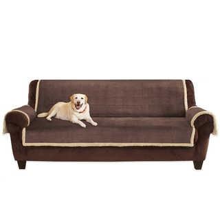 Pawslife Reversible Plush Quilt Sofa Furniture Cover In Taupe/brown