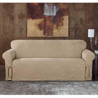 Sure Fit Designer Sueded Twill Sofa Slipcover in Taupe 