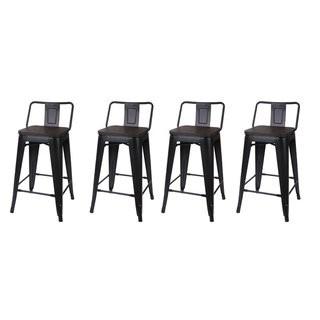 17 Stories Alric Low Back Metal 24 Bar Stool (STSS8599_25723185_25723186) - Set of 4 - Blk