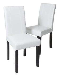 Roundhill Urban Style Solid Wood Leatherette Padded Parson Chair, White, Set of 2