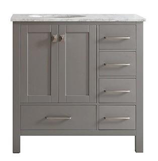Vinnova 723036-GR-CA-NM Gela 36 inch single Vanity In Grey with Carrera White Marble Top Without Mirror