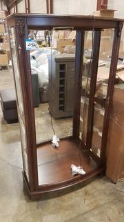 58" Glass / Chery Color Wood Curio Cabinet - Missing Front Glass !!!