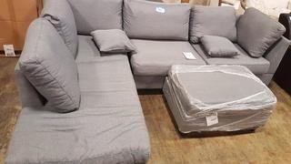 Grey Fabric L-Shape Sectional Sofa w/ Ottoman