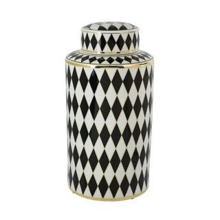 Darby Home Co Strikingly Decorative Ceramic Covered Storage Jar (BNZB4112) - Wht/Blk