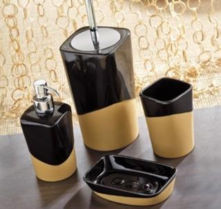 Gedy Namibia Black/Mustard Pottery Bathroom Accessory Set