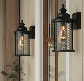 Laurel Foundry Modern Farmhouse Torrence 1-Light Outdoor Wall Lantern (LFMF4310) - Set of 2 - BK
