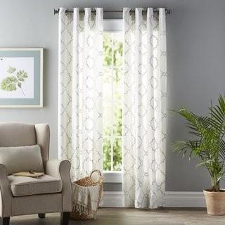 Three Posts Winnett Geometric Semi-Sheer Grommet Single Curtain Panel (THRE8545_18843192_20280591) - Beige - 4 sets
