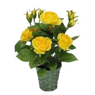 Gracie Oaks Artificial Potted Rose Plant with Greenery (GRKS7891_24079659) - Yellow - 2 pcs
