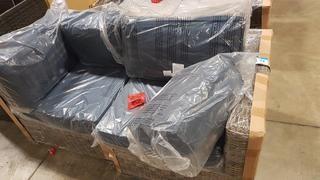 Brown Rattan - Sofa - Navy Cushions - 