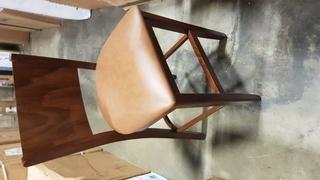 Brown Leather Seat Bar Stool - Wooden Legs