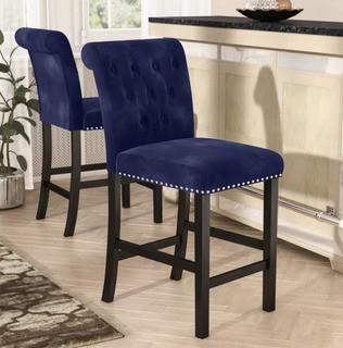 Willa Arlo Interiors Erling Velvet Counter 26 Bar Stool" WLAO2068_22858901) -Ink Navy - Set of 2