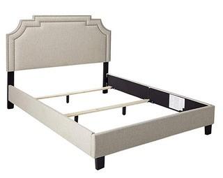 Home Meridian - Pulaski DS-D004-290-485 Queen Tiered Clipped Corner Upholstered Bed, 83.0" x 66.0" x 57.0", Linen