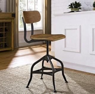 Modway Adjustable Height Swivel Dining Stool (FOW3039) - Walnut Wood Seat / Brown