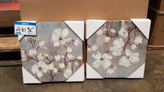 Pair White Flowers Prints - 12" Sqaure Each